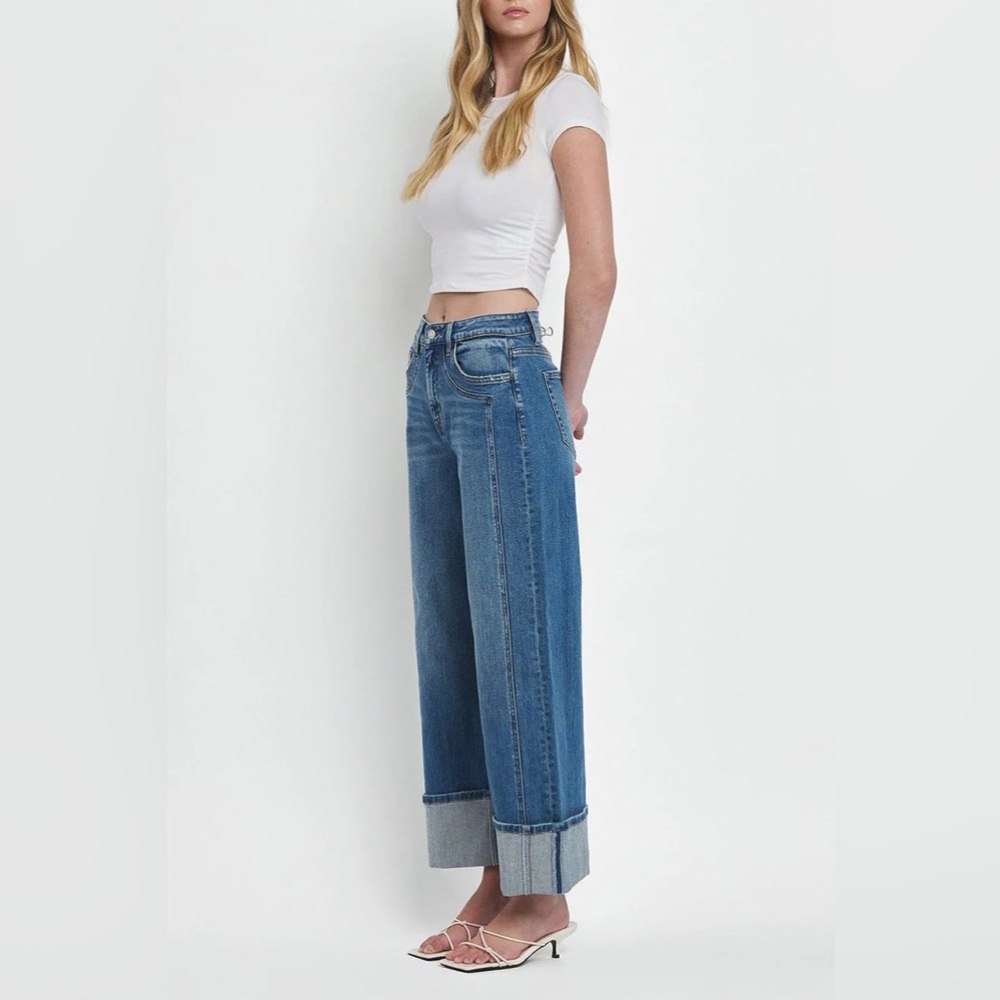 Flying Monkey Super High Rise Cuffed Baggy Wide Leg Denim Jeans - Picture 3 of 8